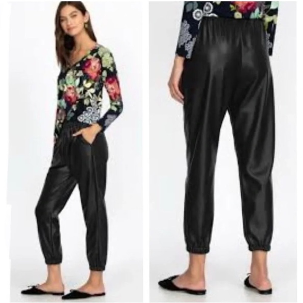 Like New Johnny Was Workshop Vegan Leather Silk Lined Elastic Waist Black Jogger